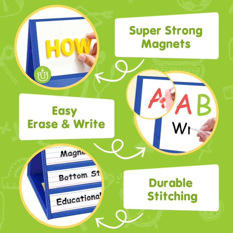 EAMAY Magnetic Desktop Tabletop Stands Pocket Chart Foldable Samll Dry Erase Board Classroom Tool for Kids Education (12W*15L, Magnetic) - Image 5